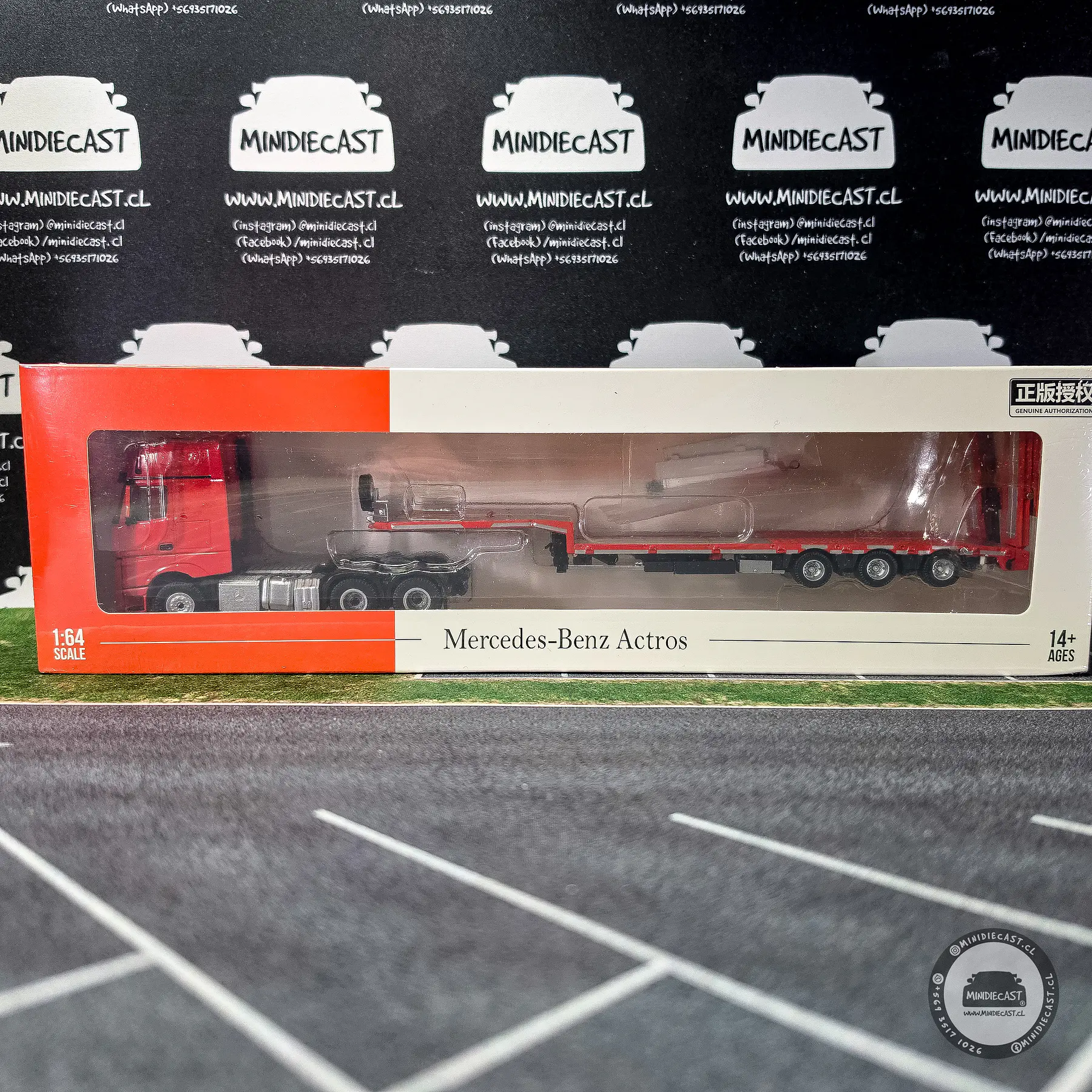 Time Micro x Perks 1:64 Mercedes-Benz - Flatbed Transport Trailer - Red