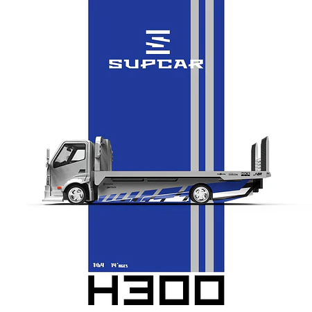 (PREVENTA) SupCar 1:64 H300 Flatbed Transport Trailer - Silver Blue