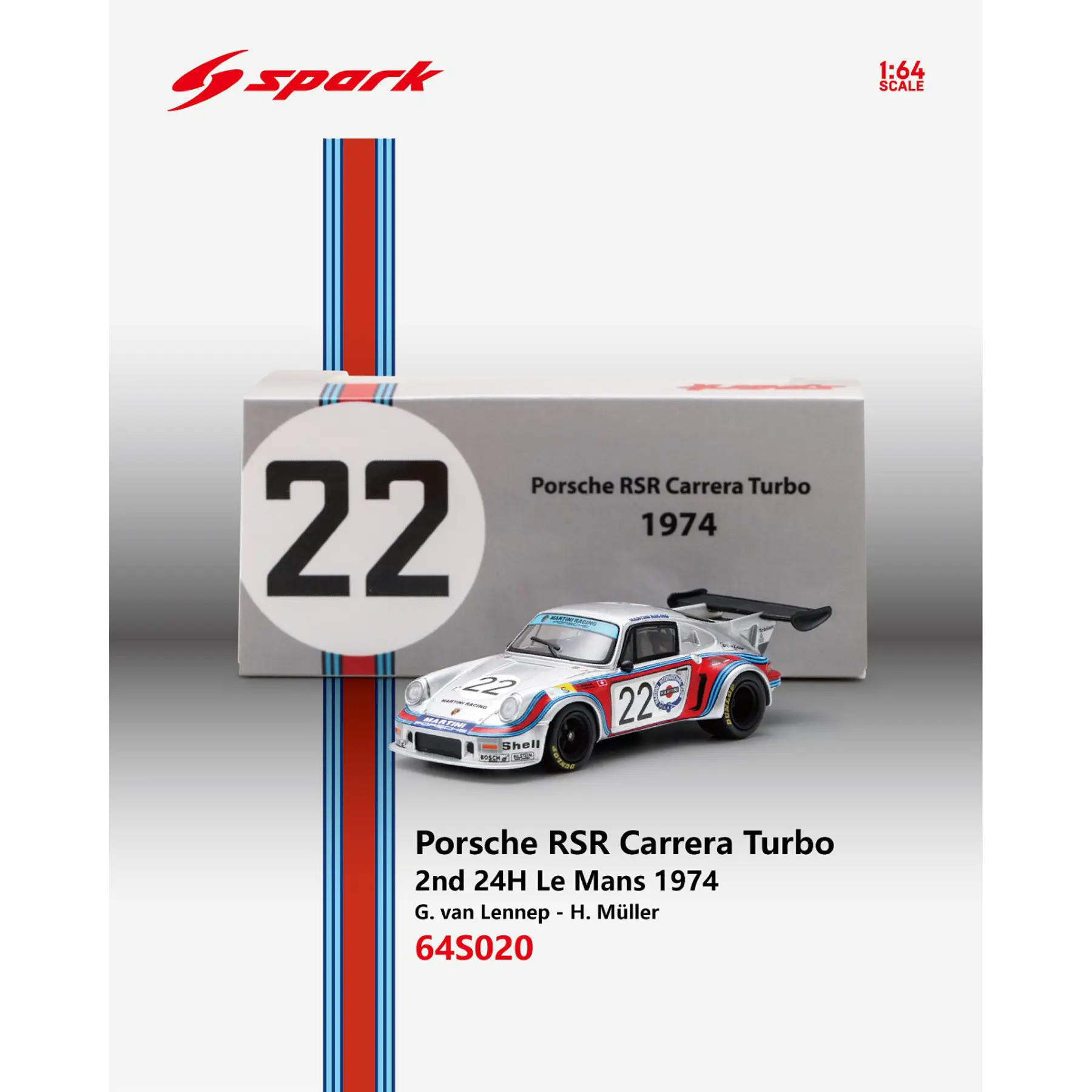 (PREVENTA) SPARK 1:64 Porsche RSR Carrera Turbo No.22 2nd 24H Le Mans 1974 G. van Lennep - H. Müller