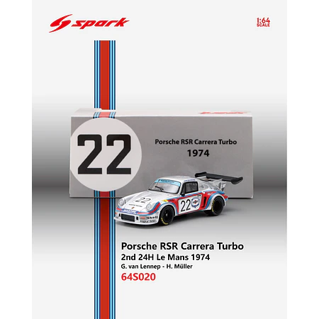 (PREVENTA) SPARK 1:64 Porsche RSR Carrera Turbo No.22 2nd 24H Le Mans 1974 G. van Lennep - H. Müller