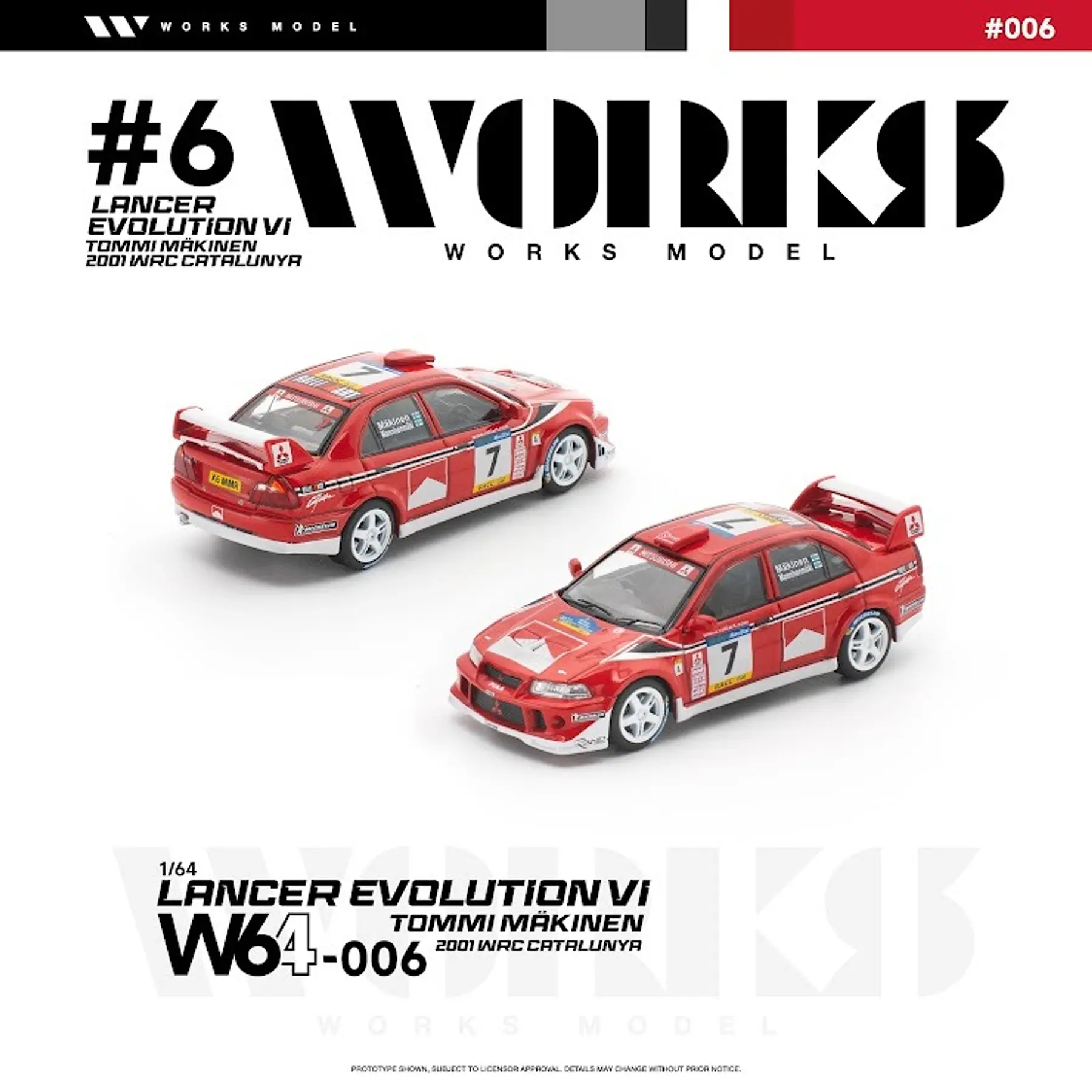 (PREVENTA) WORKS 1:64 Mitsubishi Lancer Evolution VI TOMMI MAKINEN 2001 WRC Catalunya