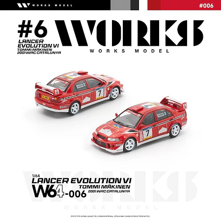 (PREVENTA) WORKS 1:64 Mitsubishi Lancer Evolution VI TOMMI MAKINEN 2001 WRC Catalunya