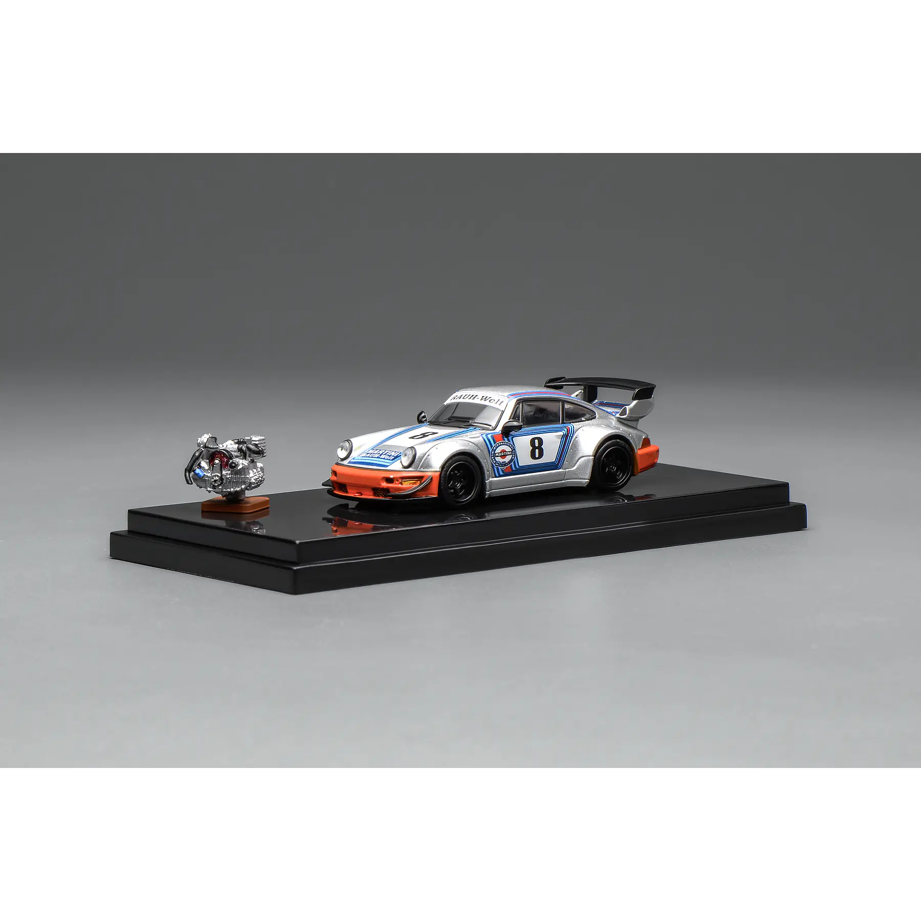 (PREVENTA) Motorhelix 1:64 Porsche RWB 964 Martini with magnetic air-cooled engine