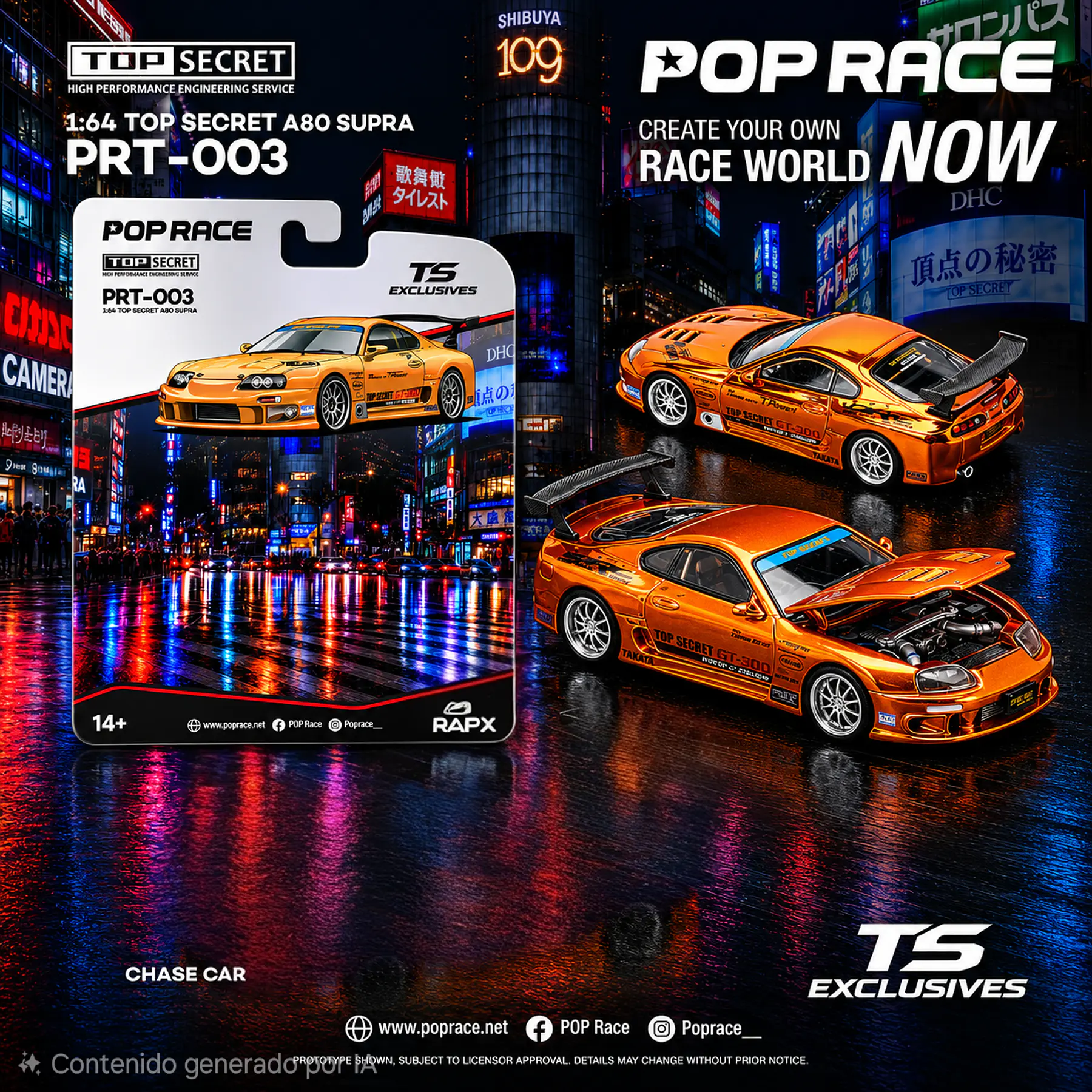(PREVENTA) Pop Race x TS Exclusives 1:64 Top Secret Supra A80 GT300 Orange Chrome