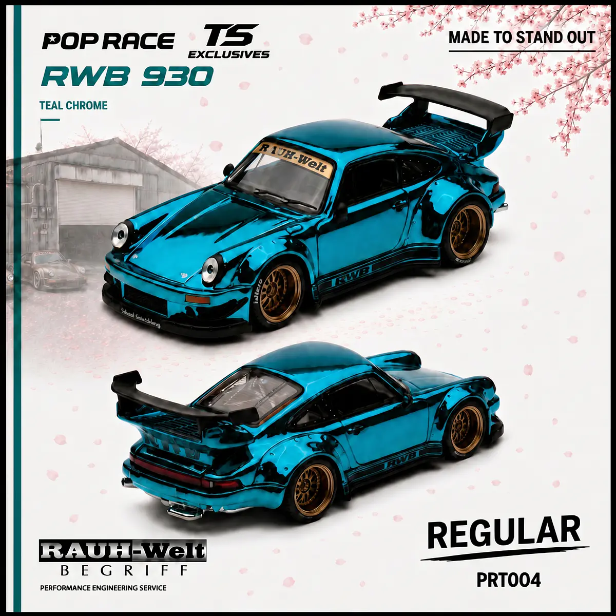 Pop Race x TS Exclusives 1:64 Porsche RWB 930 teal Chrome