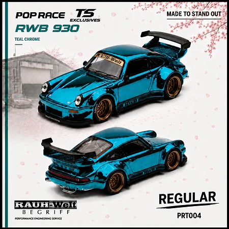 (PREVENTA) Pop Race x TS Exclusives 1:64 Porsche RWB 930 teal Chrome