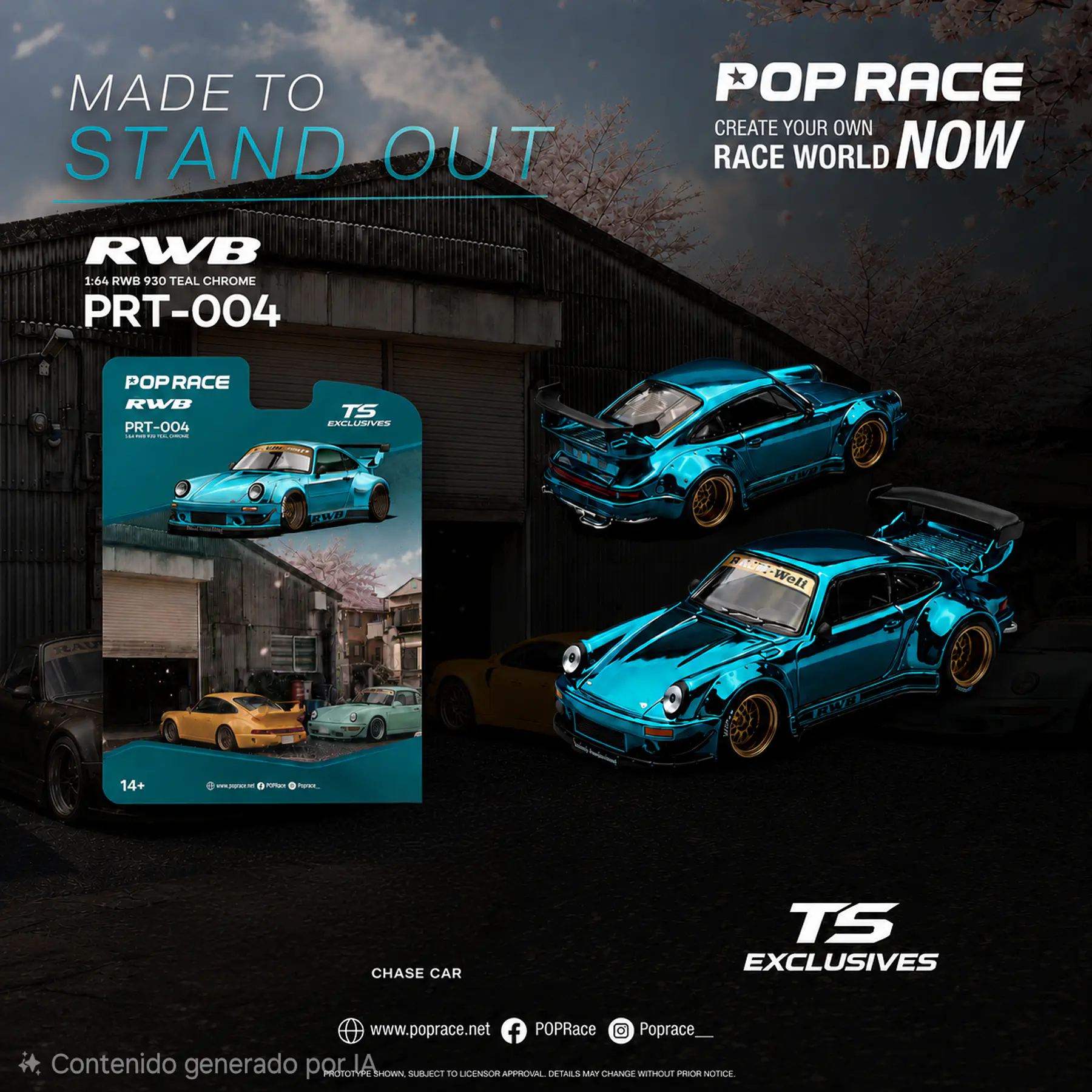 (PREVENTA) Pop Race x TS Exclusives 1:64 Porsche RWB 930 teal Chrome
