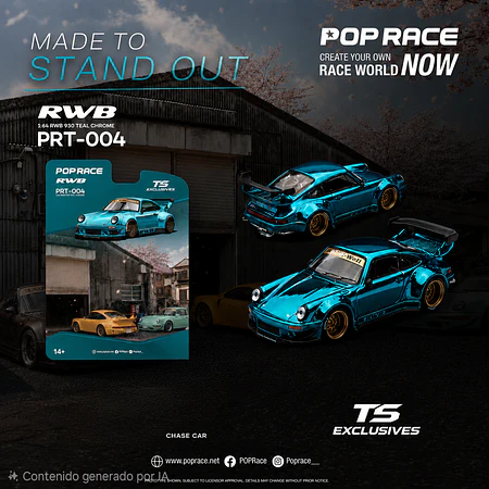 (PREVENTA) Pop Race x TS Exclusives 1:64 Porsche RWB 930 teal Chrome