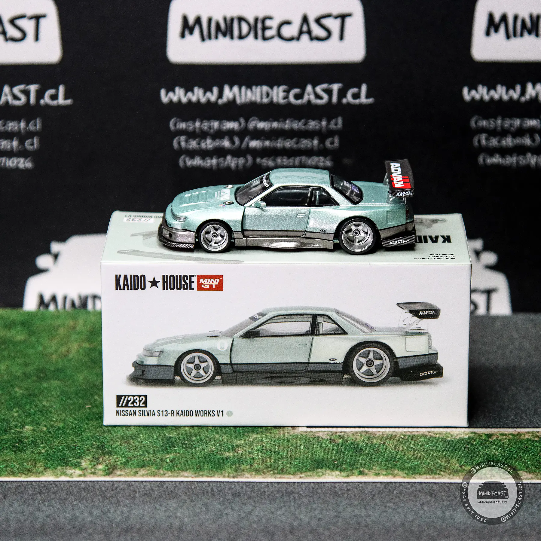 Kaido House x Mini GT Nissan Silvia S13-R KAIDO WORKS V1 – Sea Foam Green