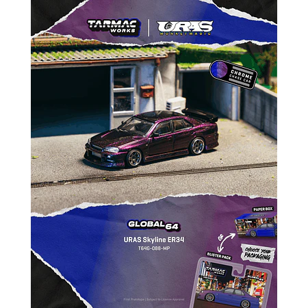 (PREVENTA) Tarmac Works 1:64 URAS Nissan Skyline ER34 Midnight Purple