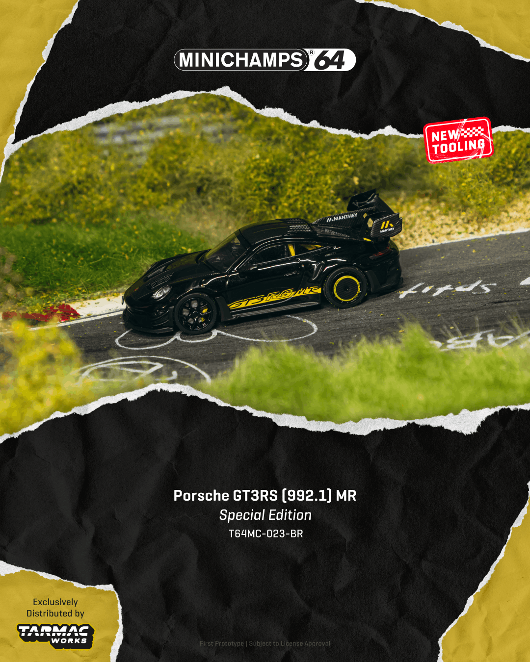 (PREVENTA) MINICHAMPS64 1:64 Porsche GT3RS (992.1) MR Black Yellow Tarmac Special Edition