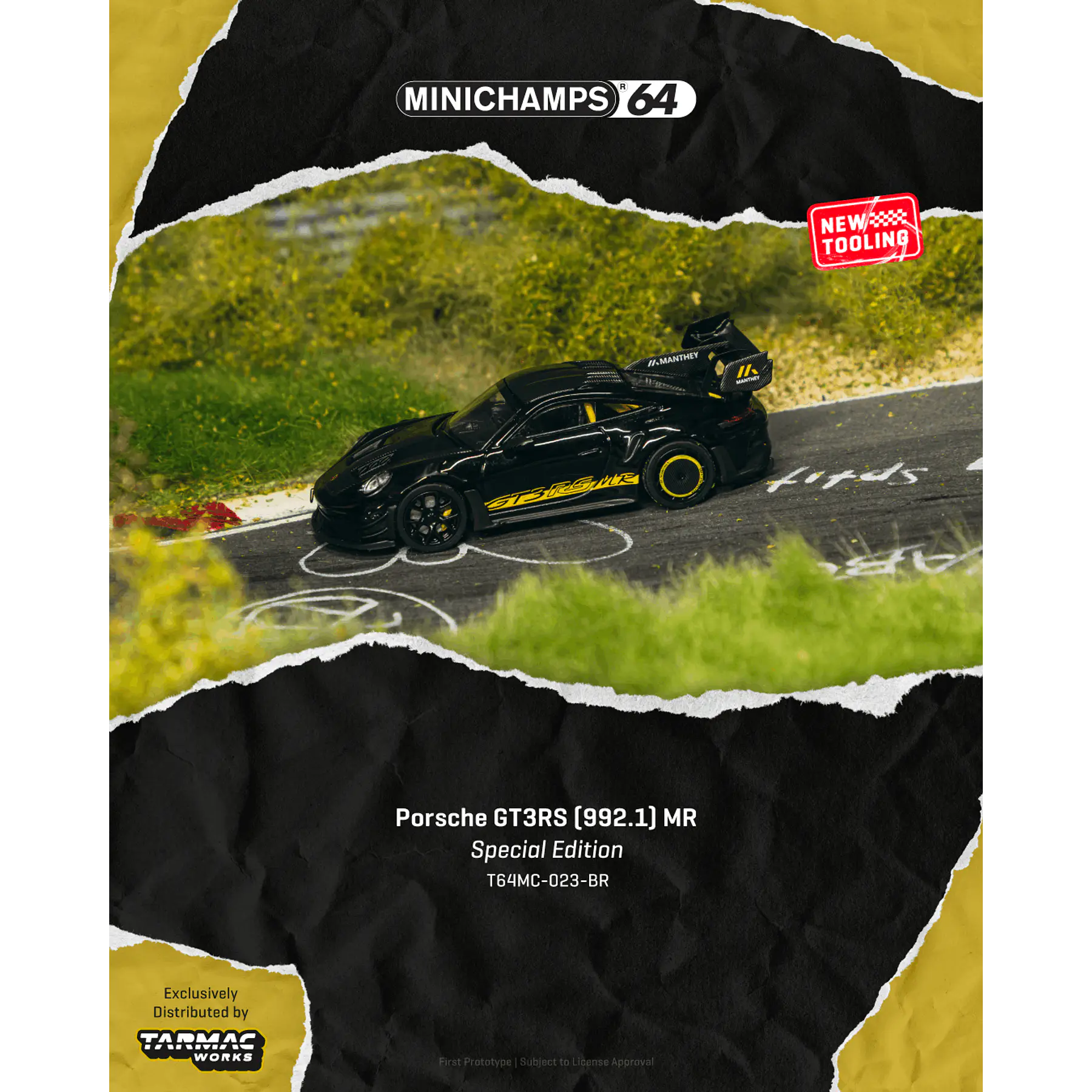 (PREVENTA) MINICHAMPS64 1:64 Porsche GT3RS (992.1) MR Black Yellow Tarmac Special Edition