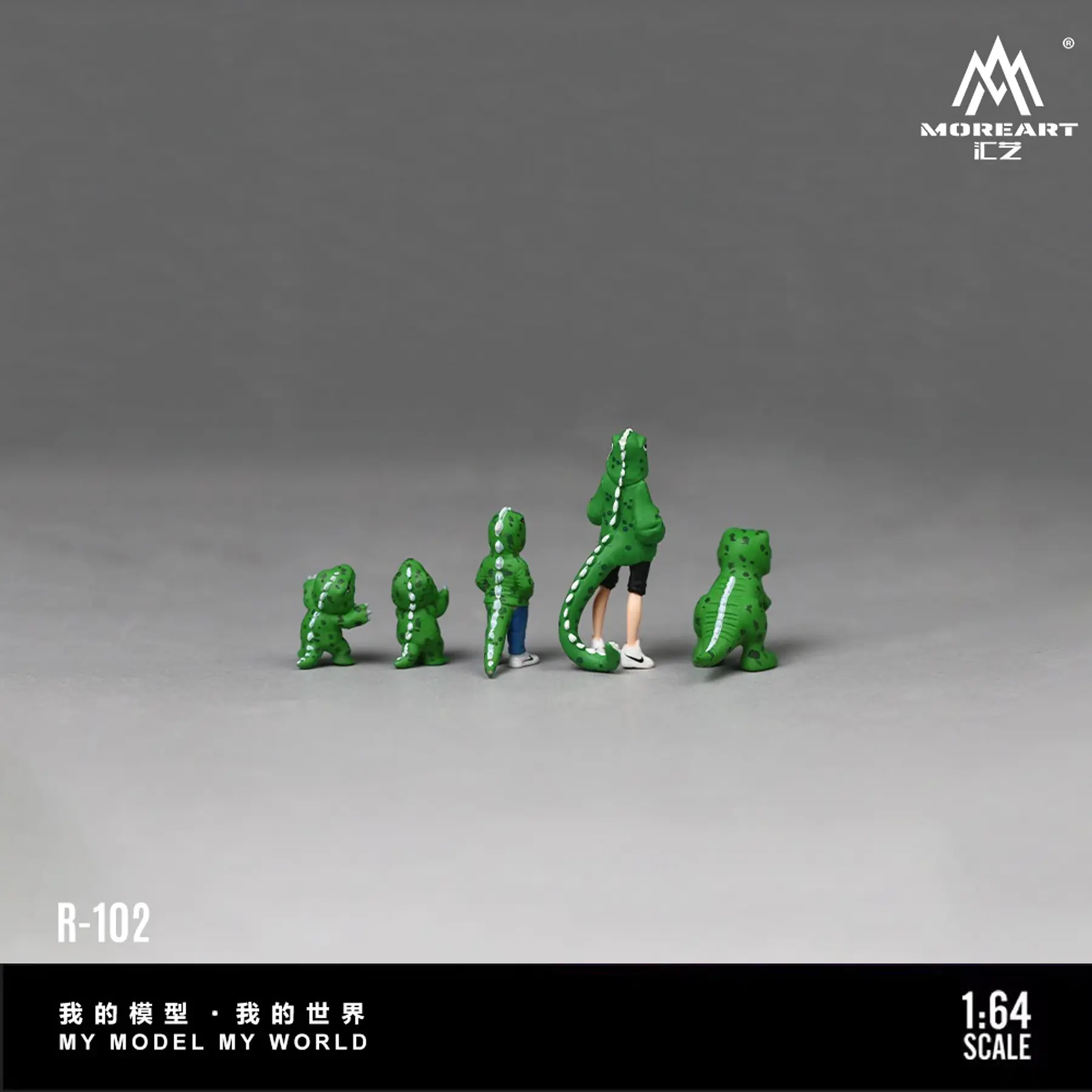(PREVENTA) MoreArt 1:64 Green Dinosaur Figure Family Set - Realistic Resin Model