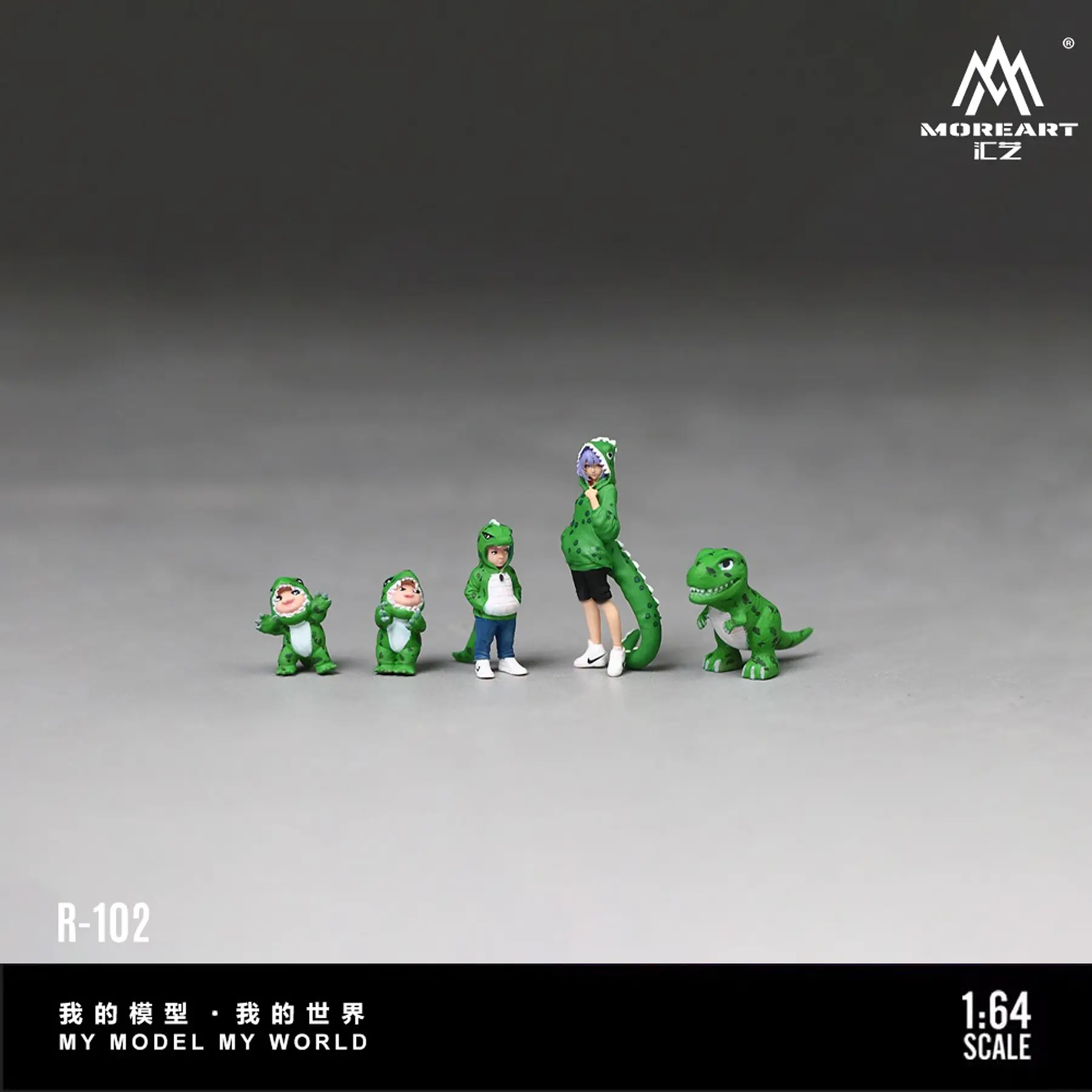 (PREVENTA) MoreArt 1:64 Green Dinosaur Figure Family Set - Realistic Resin Model
