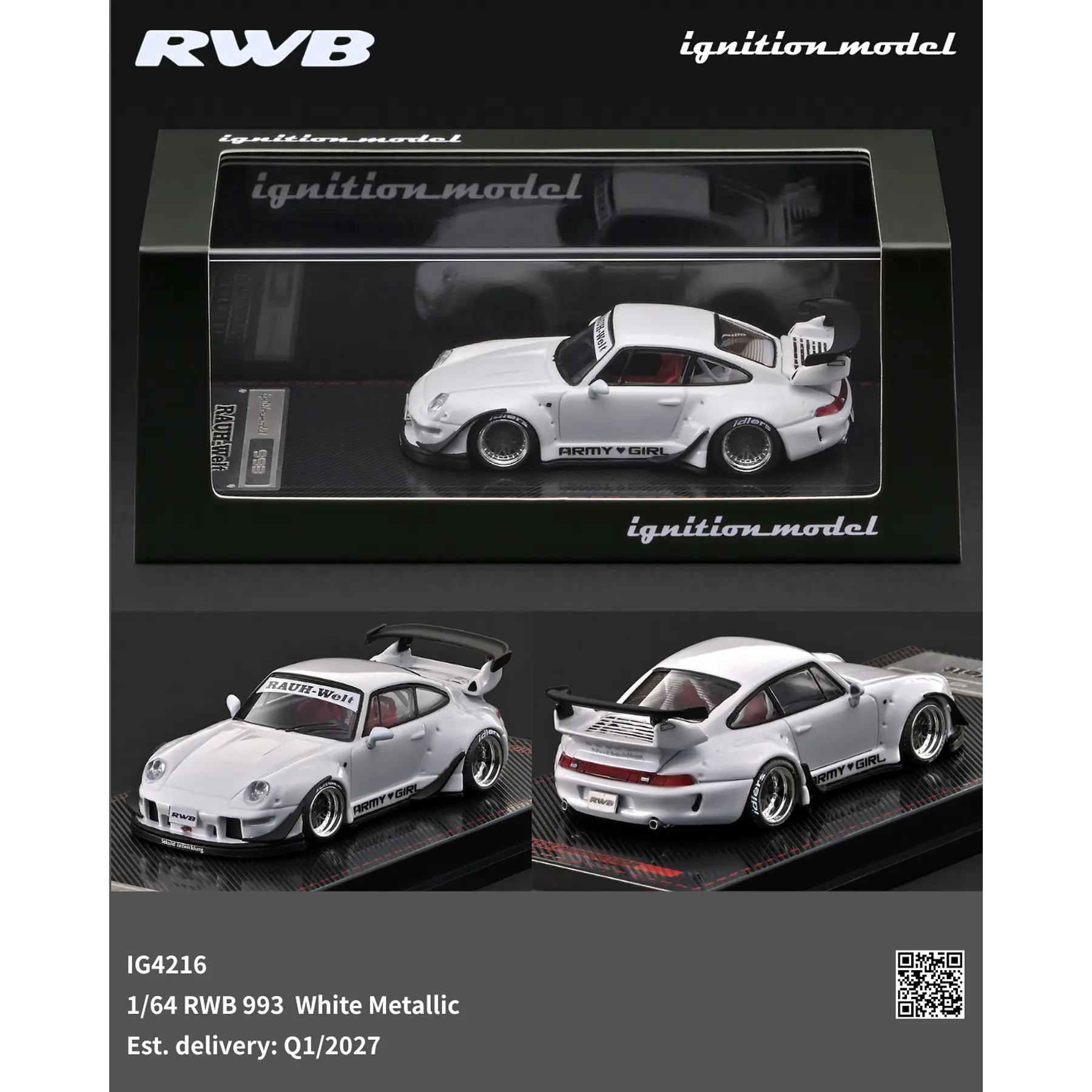 (PREVENTA) Ignition Model 1:64 Porsche RWB 993 White Metallic