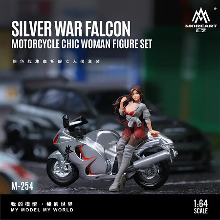 (PREVENTA) MoreArt 1:64 Silver Falcon Motorcycle Chic Woman Doll Set Resin Model