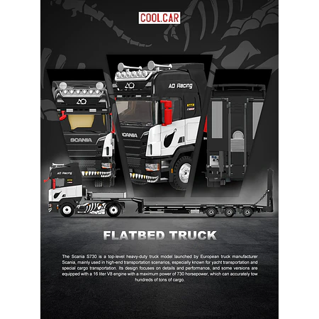(PREVENTA) Cool Car 1:64 Scania flatbed transport Skeleton Rexy