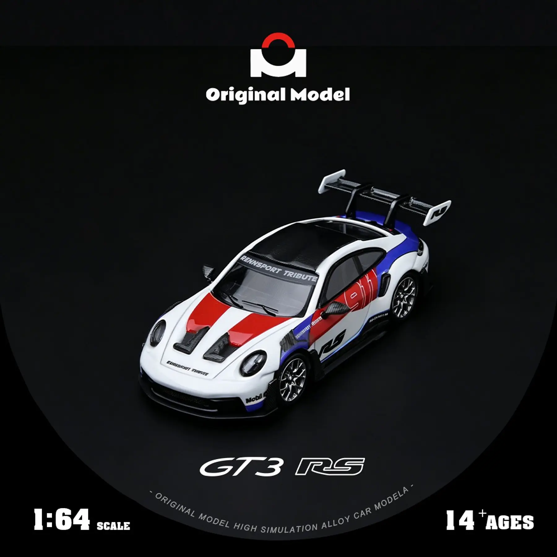 (PREVENTA) Original Model 1:64 Porsche 992 GT3 RS white red and blue stripes