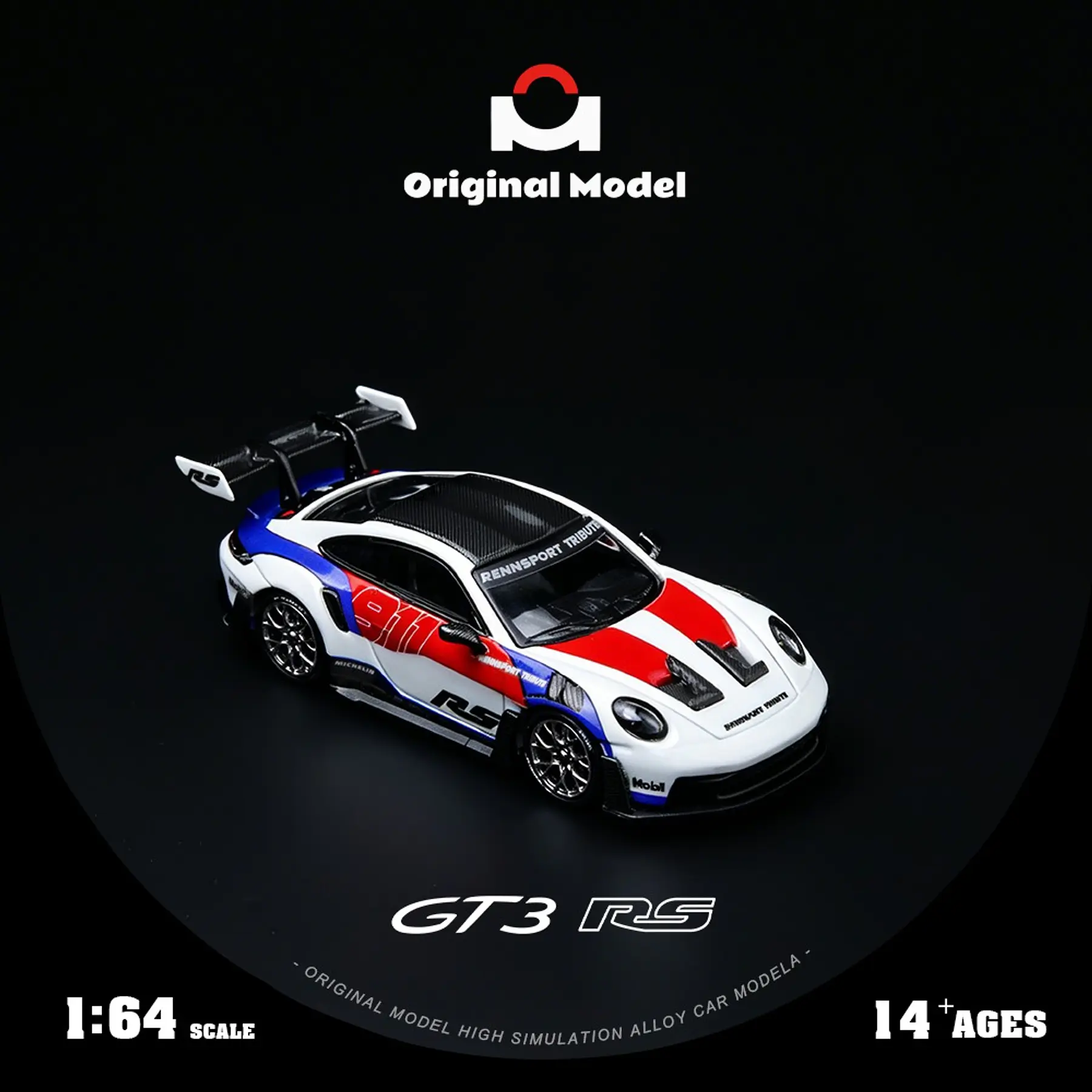(PREVENTA) Original Model 1:64 Porsche 992 GT3 RS white red and blue stripes