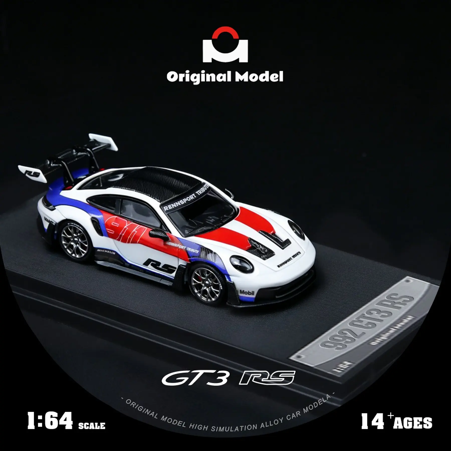 (PREVENTA) Original Model 1:64 Porsche 992 GT3 RS white red and blue stripes