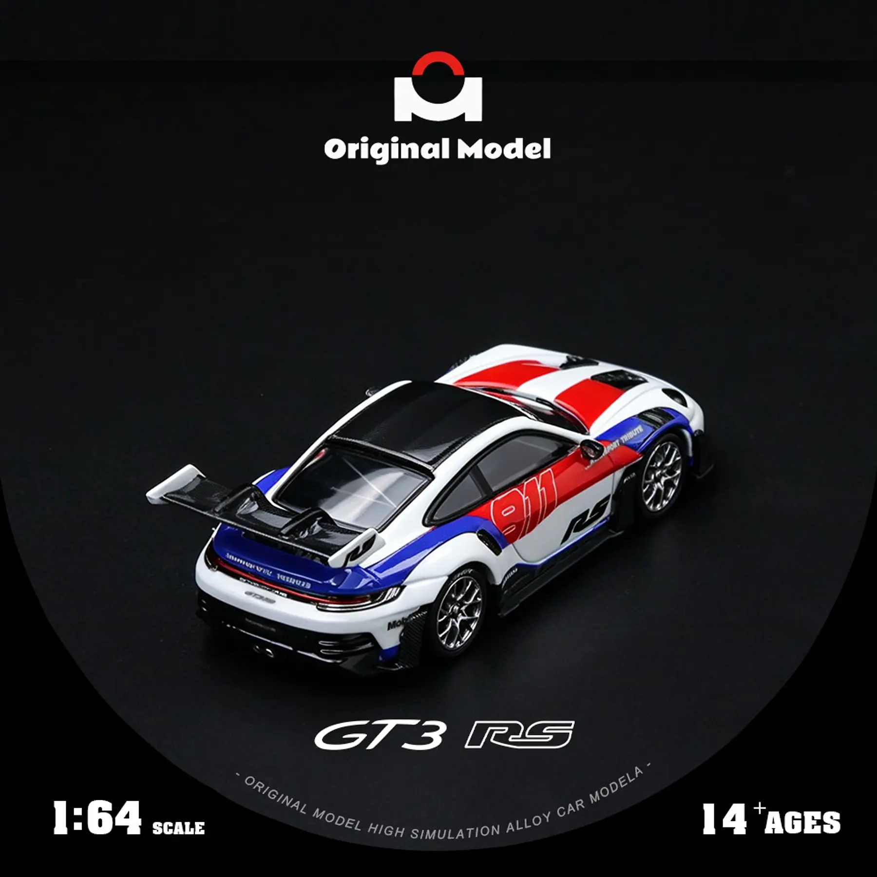 (PREVENTA) Original Model 1:64 Porsche 992 GT3 RS white red and blue stripes