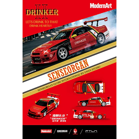 (PREVENTA) Modern Art 1:64 Nissan Skyline GT-R R34 Drinker Not Drunk 2.0"