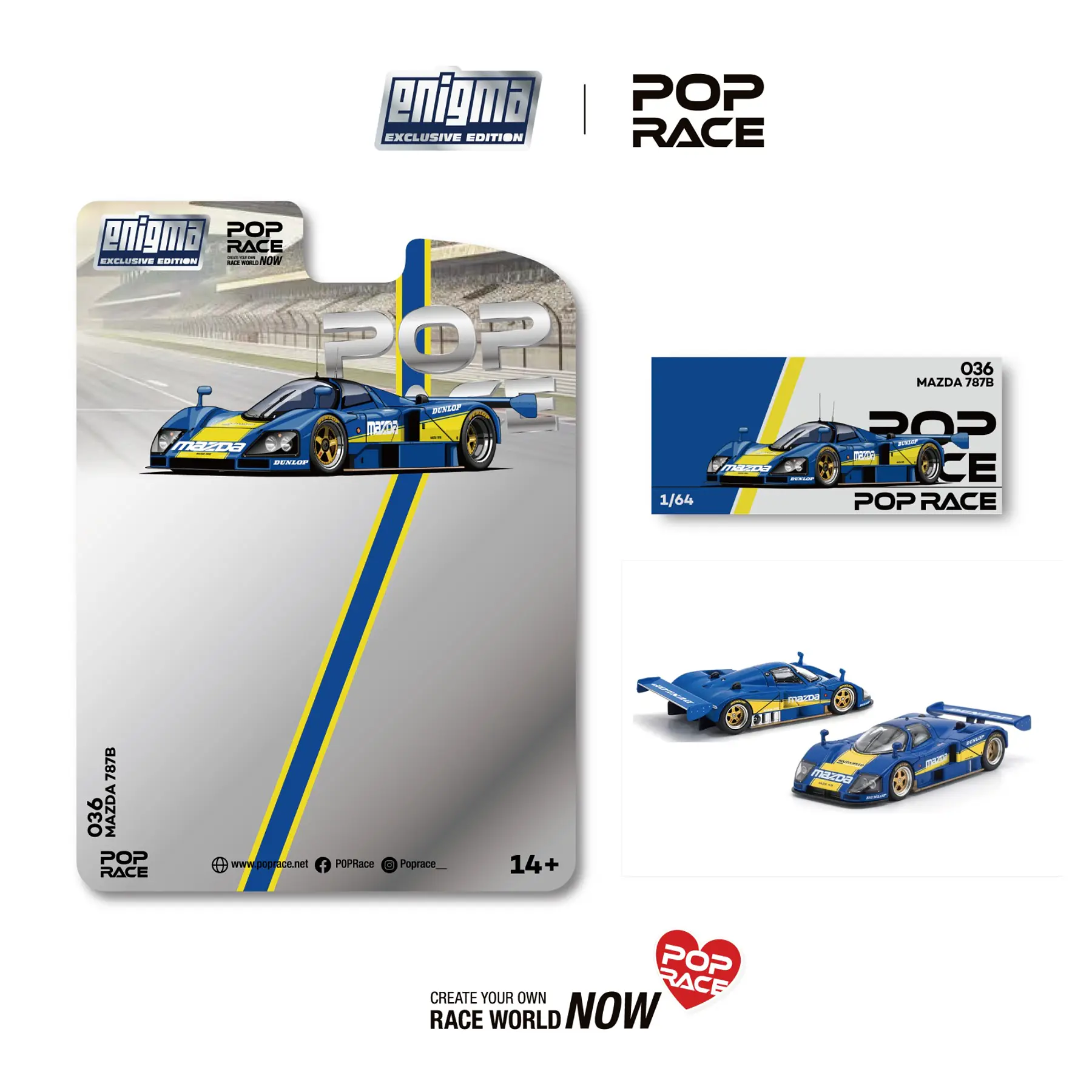 (PREVENTA) POPRACE 1:64 MAZDA 787B RACING BLUE/YELLOW (enigma exclusive edition)