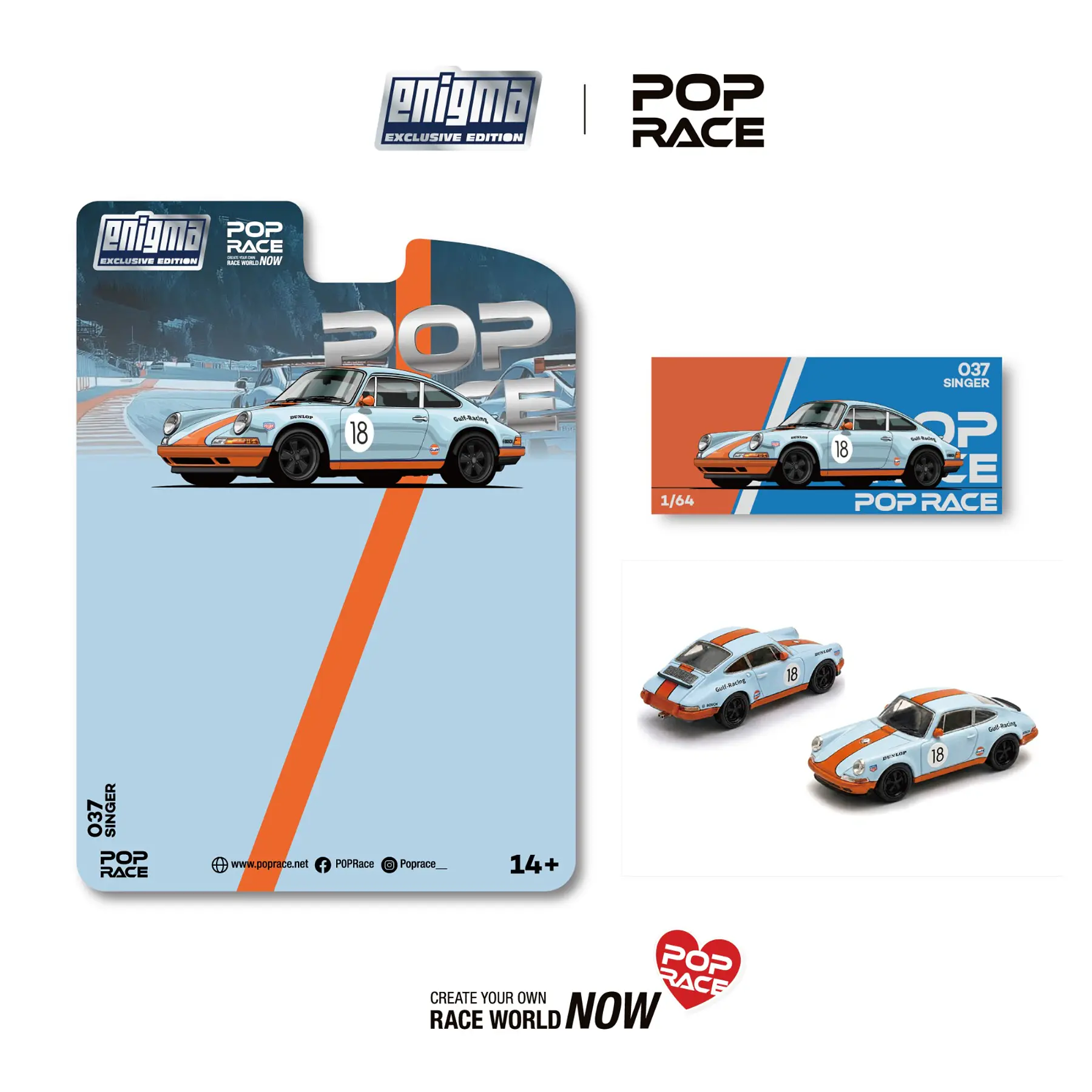 (PREVENTA) Pop Race 1:64 Porsche Singer Racing Orange /Blue #18 (enigma exclusive edition)