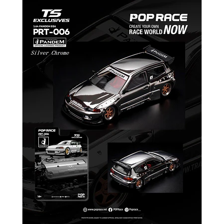 (PREVENTA) Pop Race x TS Exclusives 1:64 PANDEM Honda EG6 Silver Chrome 