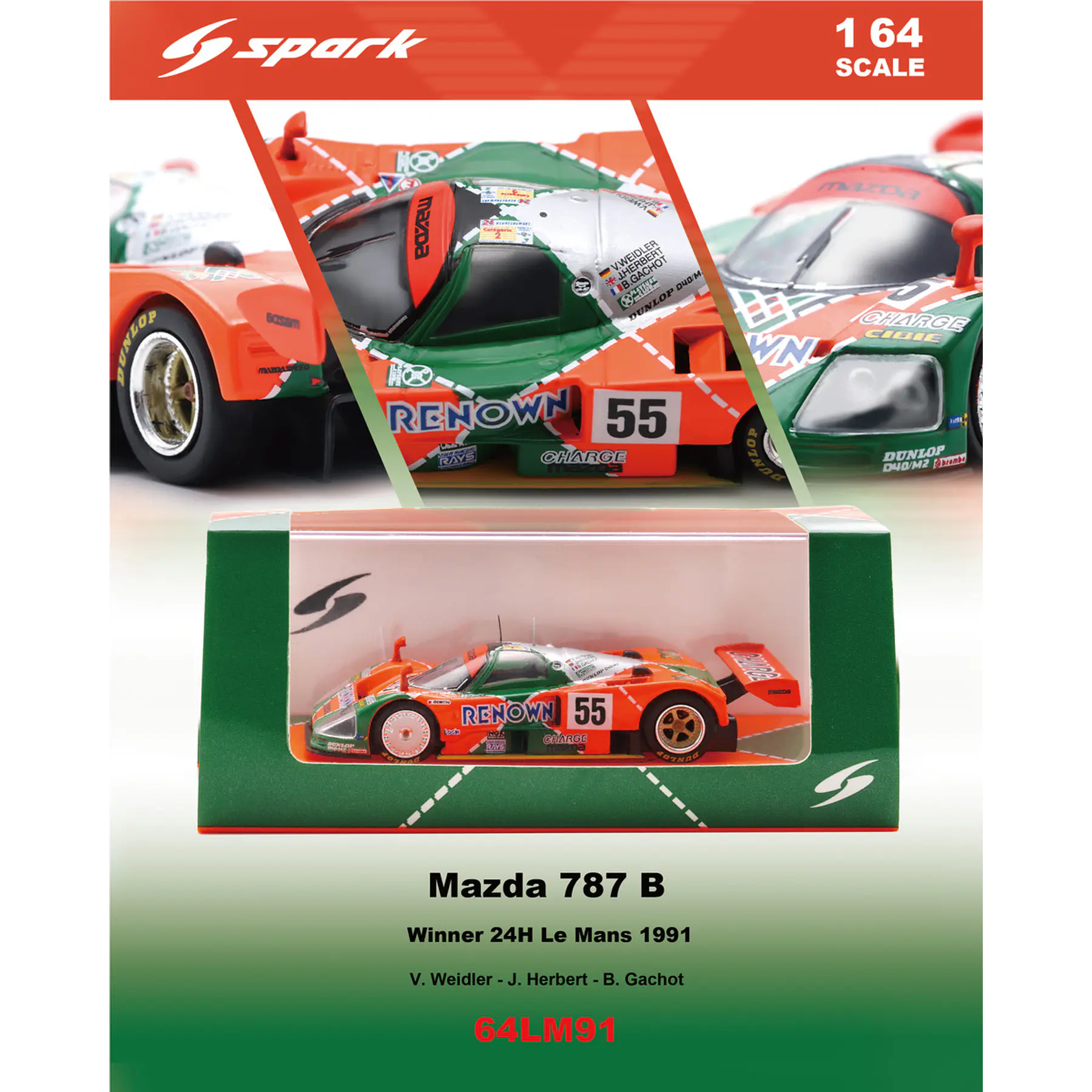 (PREVENTA) SPARK 1:64 Mazda 787 B No.55 Winner Le Mans 24H 1991 V. Weidler - J. Herbert - B. Gachot