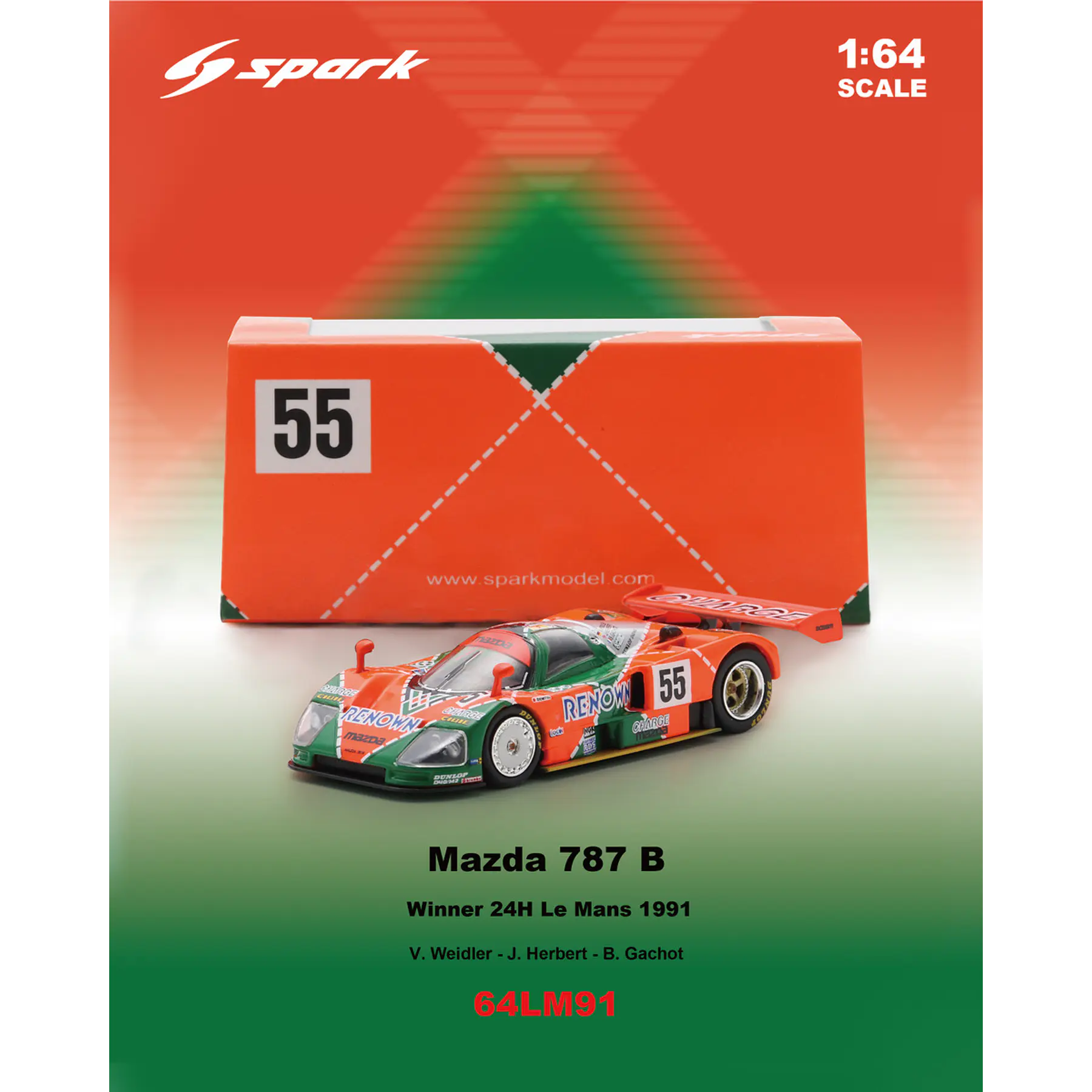 (PREVENTA) SPARK 1:64 Mazda 787 B No.55 Winner Le Mans 24H 1991 V. Weidler - J. Herbert - B. Gachot