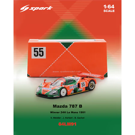 (PREVENTA) SPARK 1:64 Mazda 787 B No.55 Winner Le Mans 24H 1991 V. Weidler - J. Herbert - B. Gachot