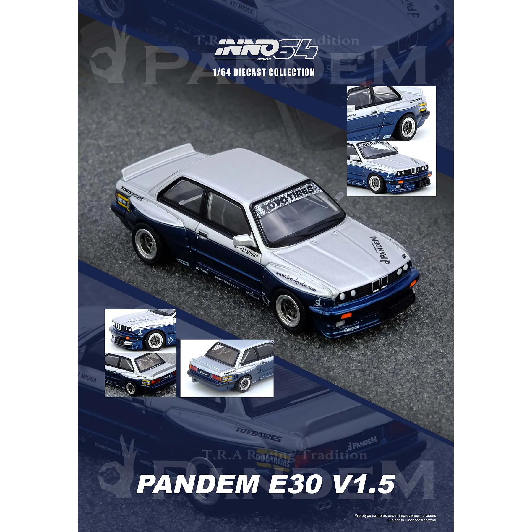 Inno64 1:64 PANDEM BMW E30 M3 Silver/Blue.