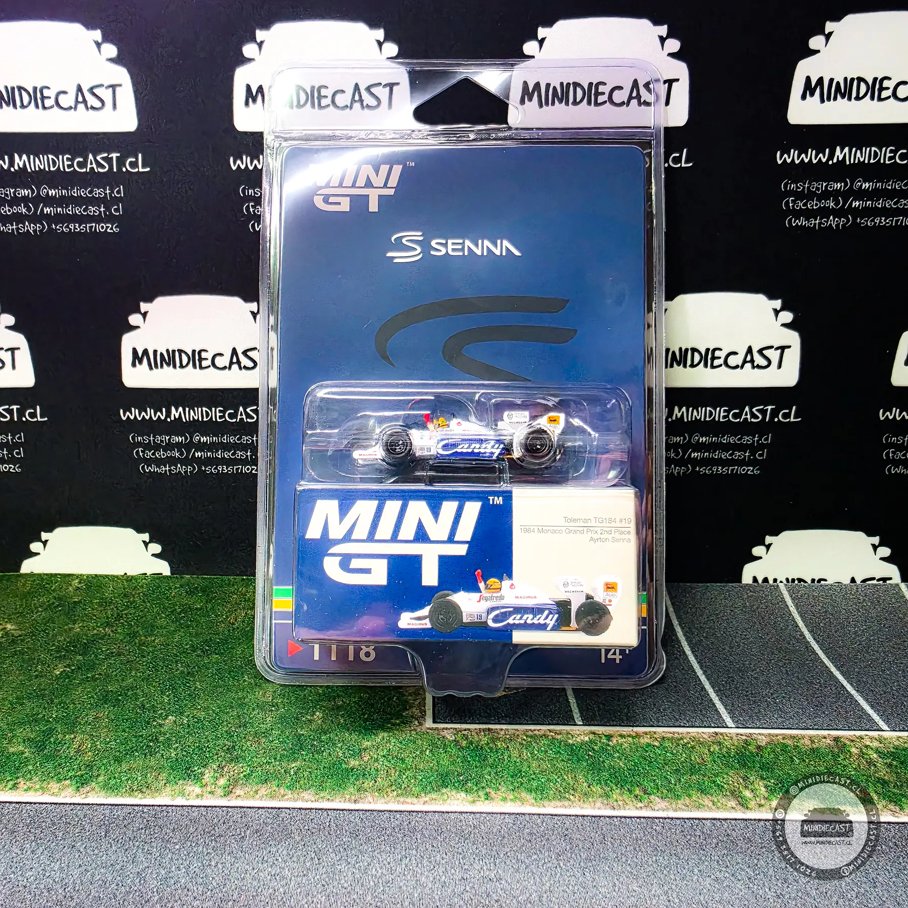 Mini GT 1:64 1984 Formula 1 Toleman TG184 #19 Ayrton Senna 1984 Monaco Grand Prix 2nd Place. 