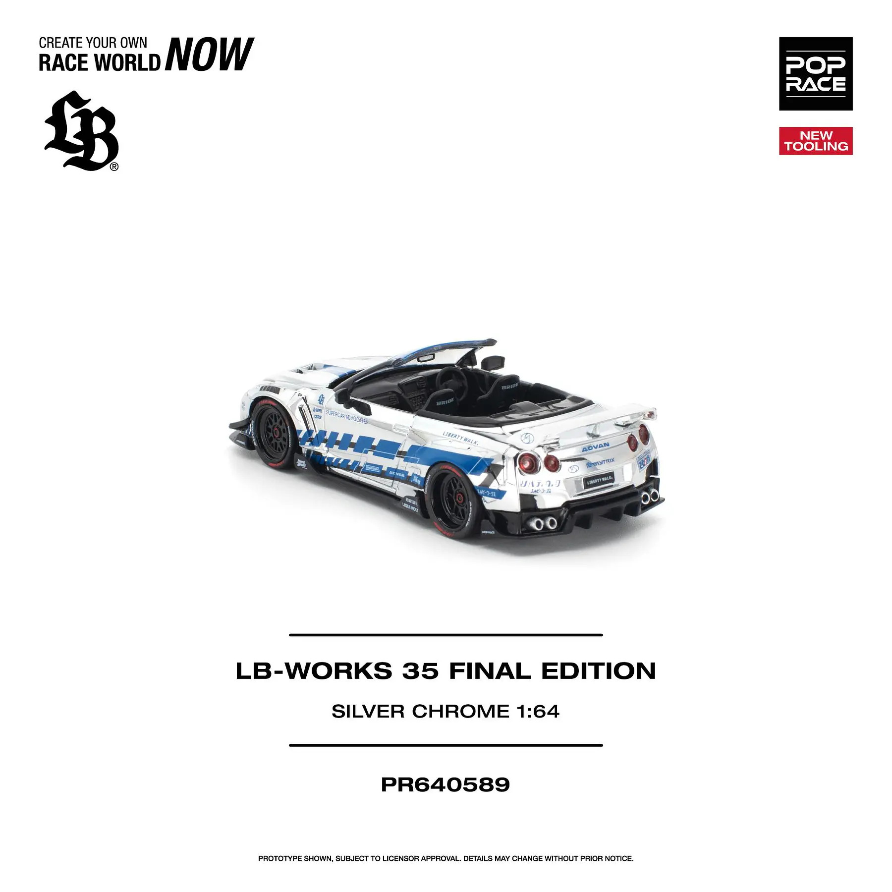(PREVENTA) Pop Race 1:64 LB-WORKS Nissan 35GT-R Final Edition - Silver Chrome