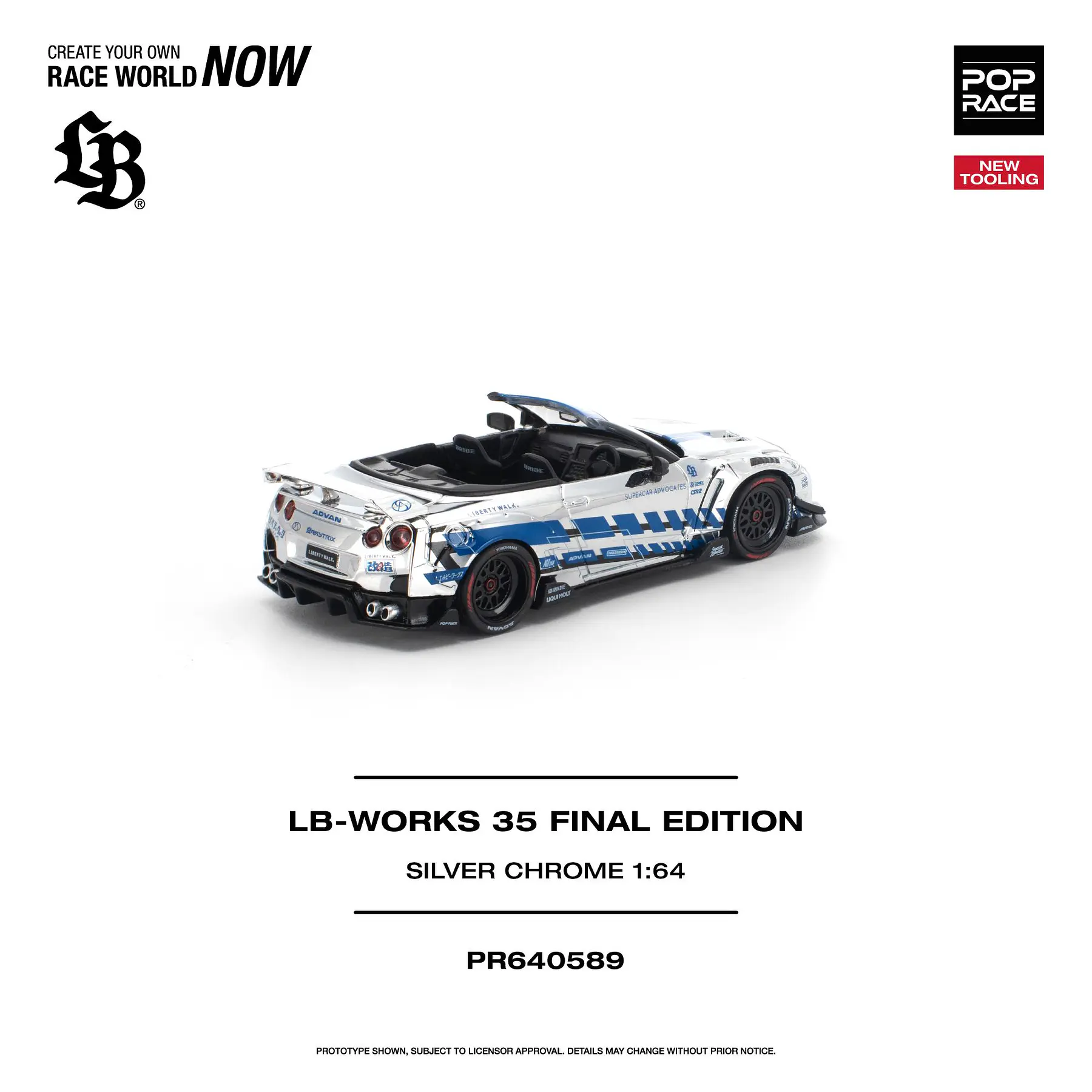(PREVENTA) Pop Race 1:64 LB-WORKS Nissan 35GT-R Final Edition - Silver Chrome
