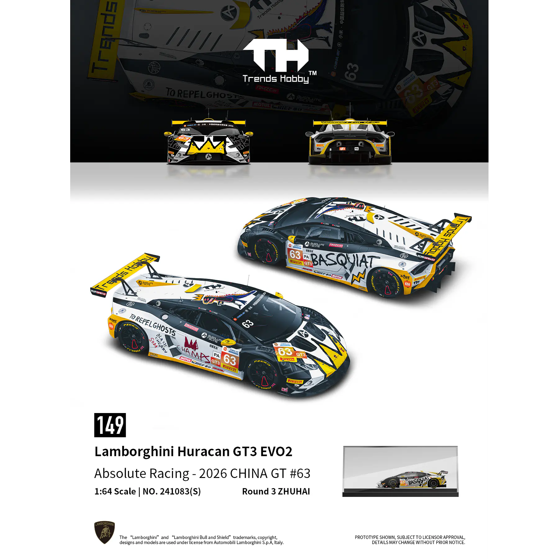 (PREVENTA) Trends Hobby 1:64 Lamborghini Huracan GT3 Evo 2-CHINA GT ZHUHAI 2026 #63