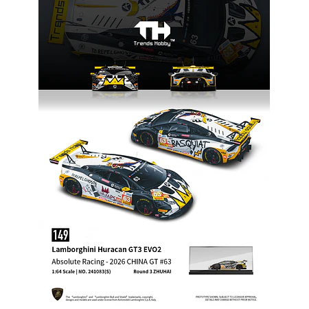 (PREVENTA) Trends Hobby 1:64 Lamborghini Huracan GT3 Evo 2-CHINA GT ZHUHAI 2026 #63