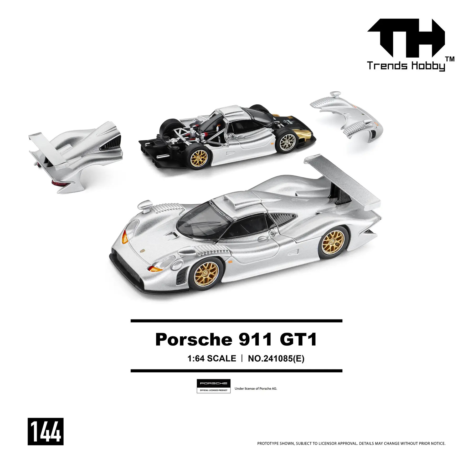 (PREVENTA) Trends Hobby 1:64 Porsche 911 GT1 1998 - Sliver