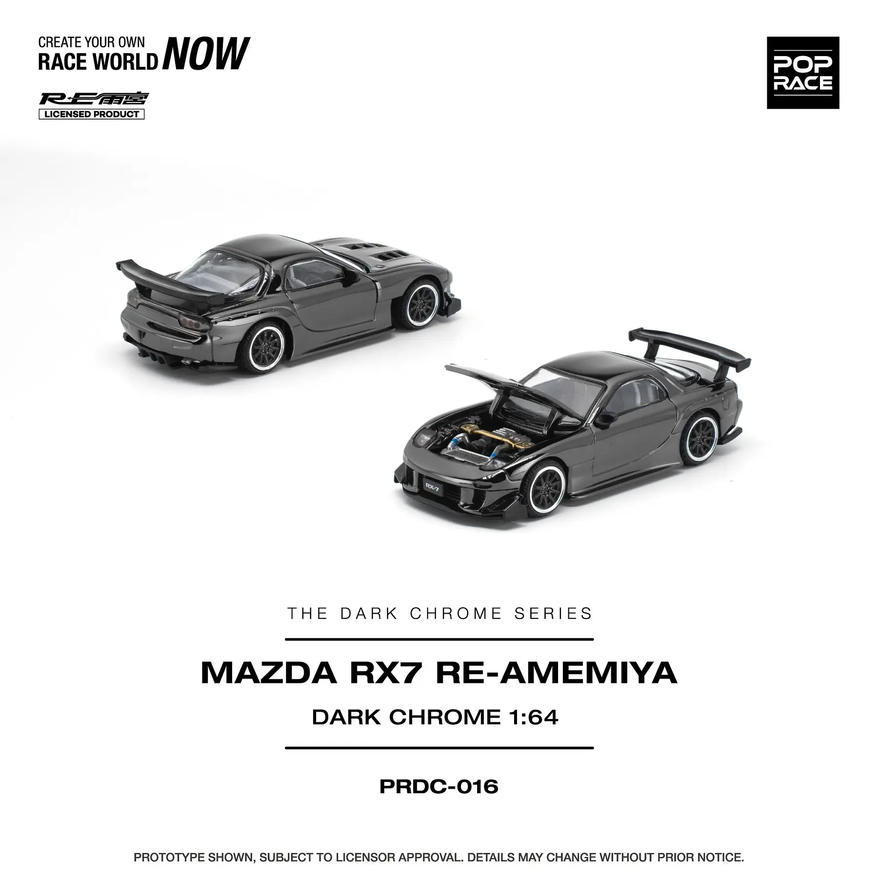 (PREVENTA) Pop Race 1:64 Mazda RX-7 RE-AMEMIYA - Dark Chrome