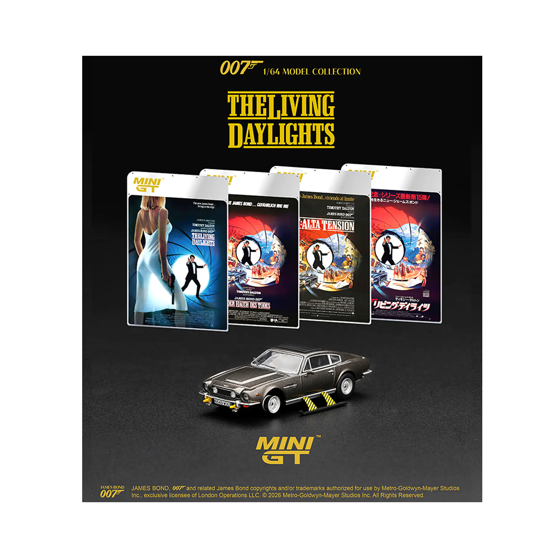 (PREVENTA) Mini GT 1:64 James Bond 007 Aston Martin V8 Vantage “The Living Daylights” Weapons On