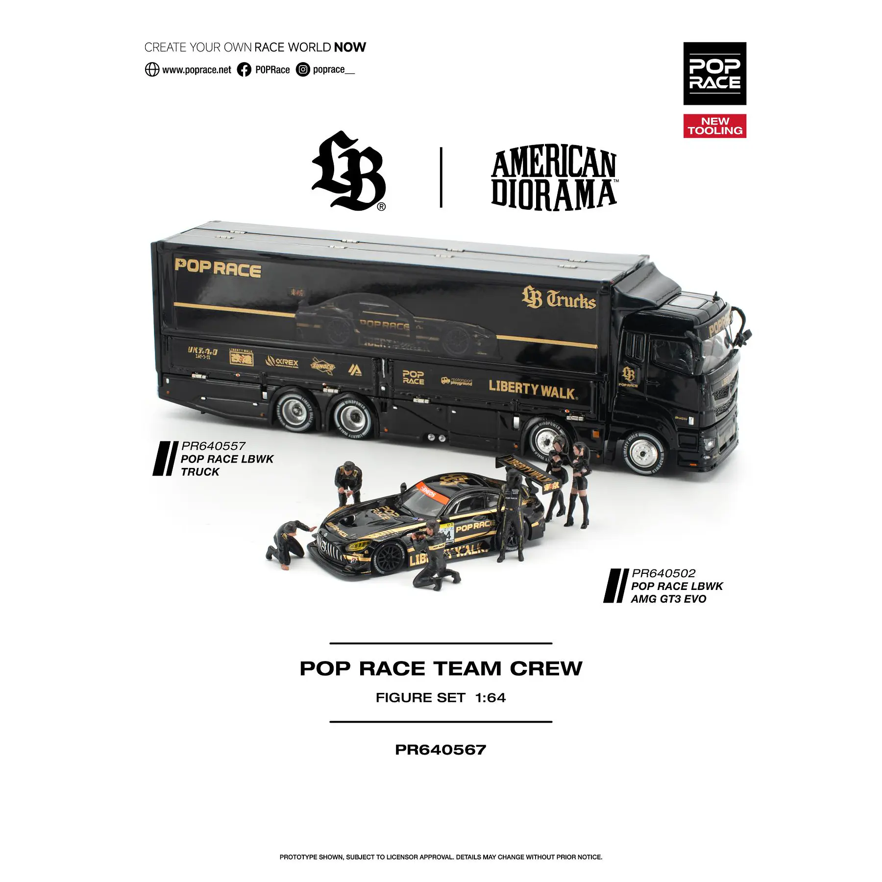(PREVENTA) Pop Race 1:64 Set LBWK Truck - AMG GT3 EVO  and figures BLACK
