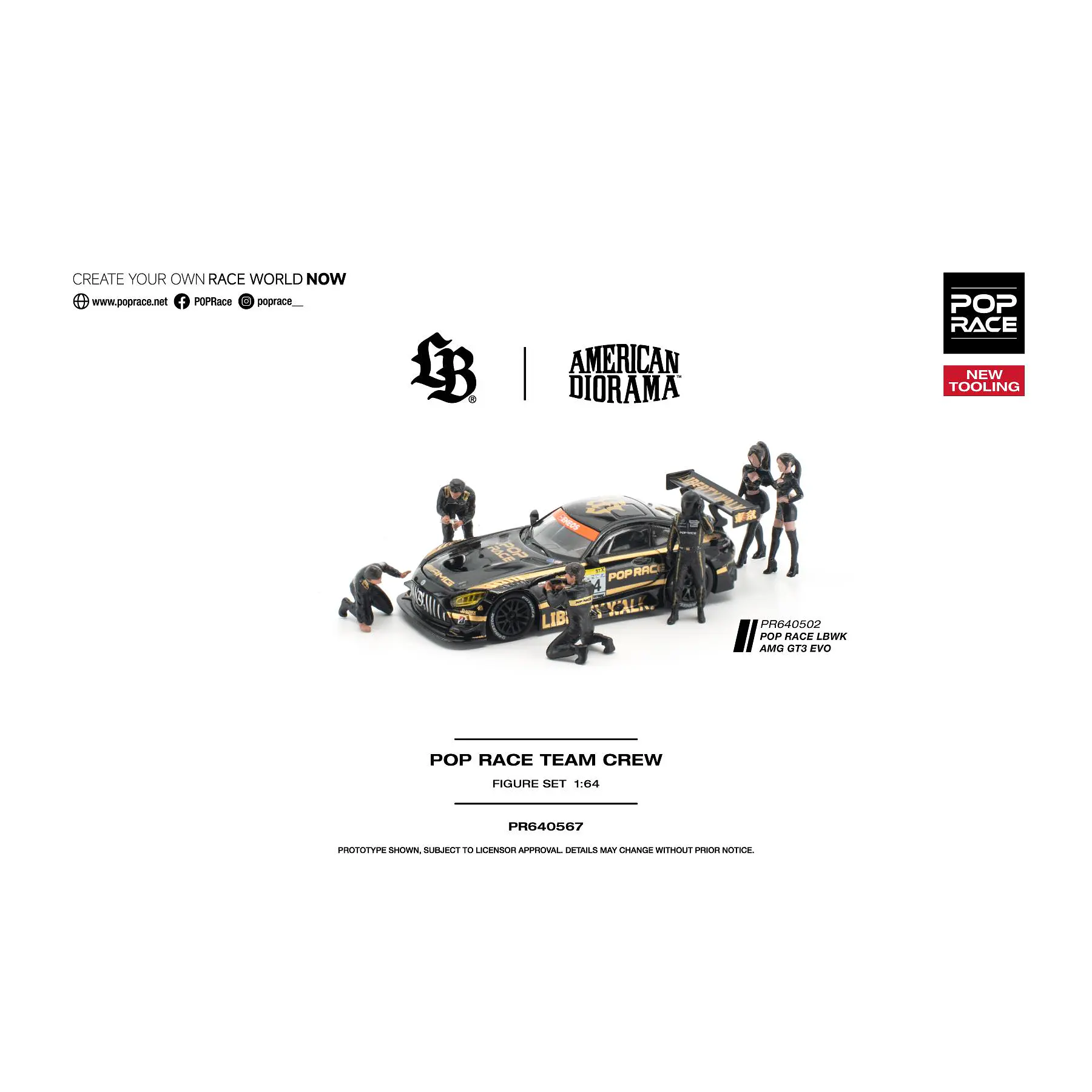 (PREVENTA) Pop Race 1:64 Set LBWK Truck - AMG GT3 EVO  and figures BLACK
