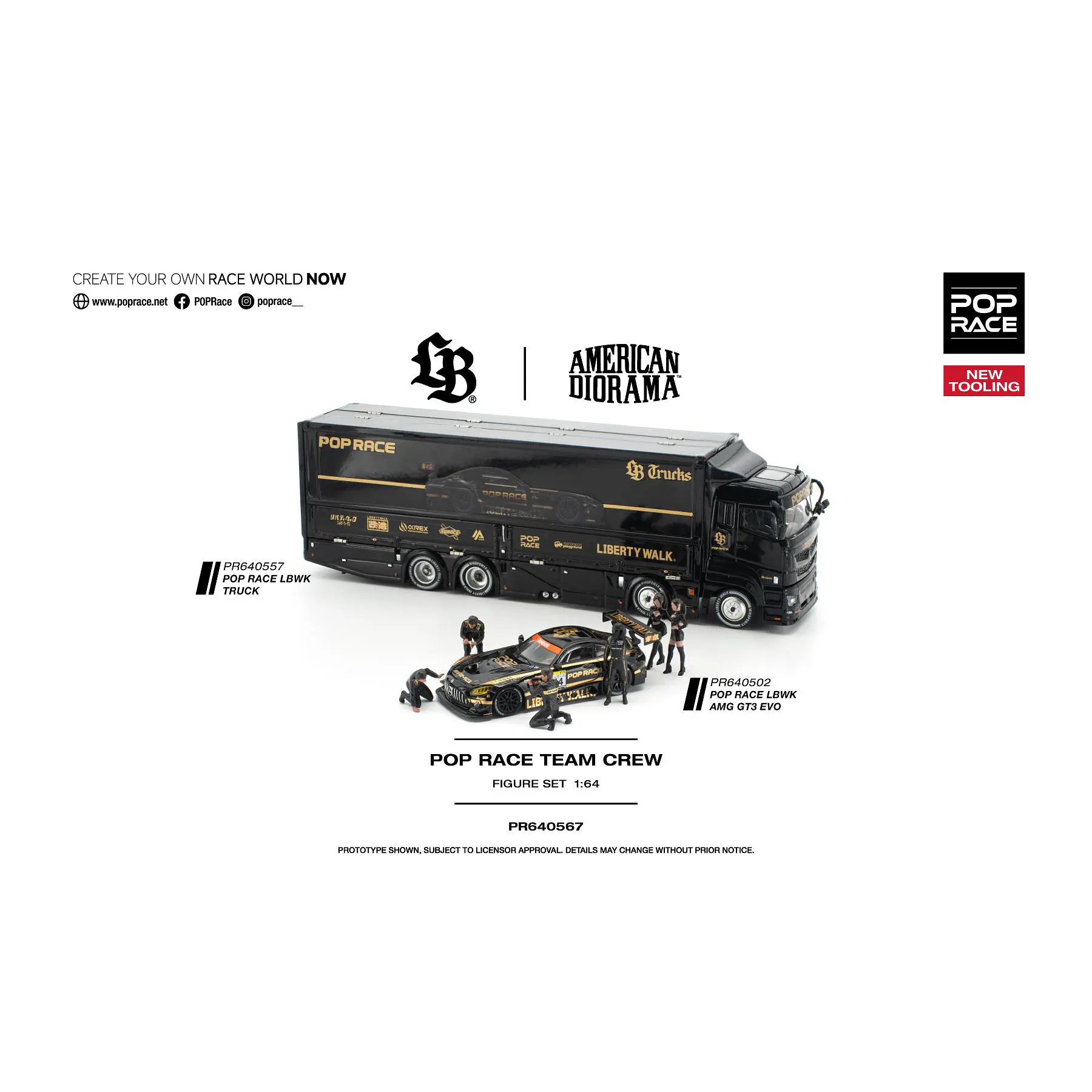 (PREVENTA) Pop Race 1:64 Set LBWK Truck - AMG GT3 EVO  and figures BLACK