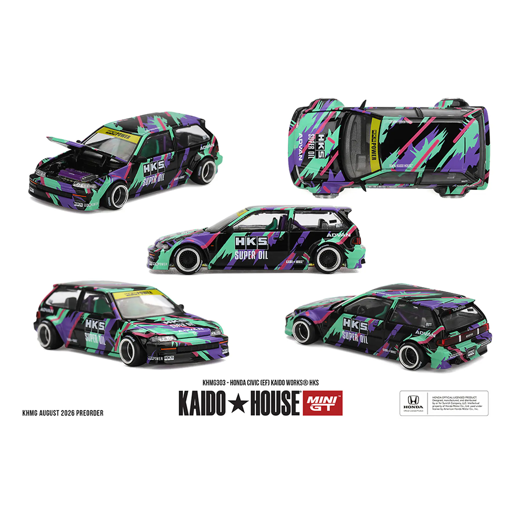 (PREVENTA) Kaido House x Mini GT 1:64 Honda Civic (EF) Kaido Works HKS