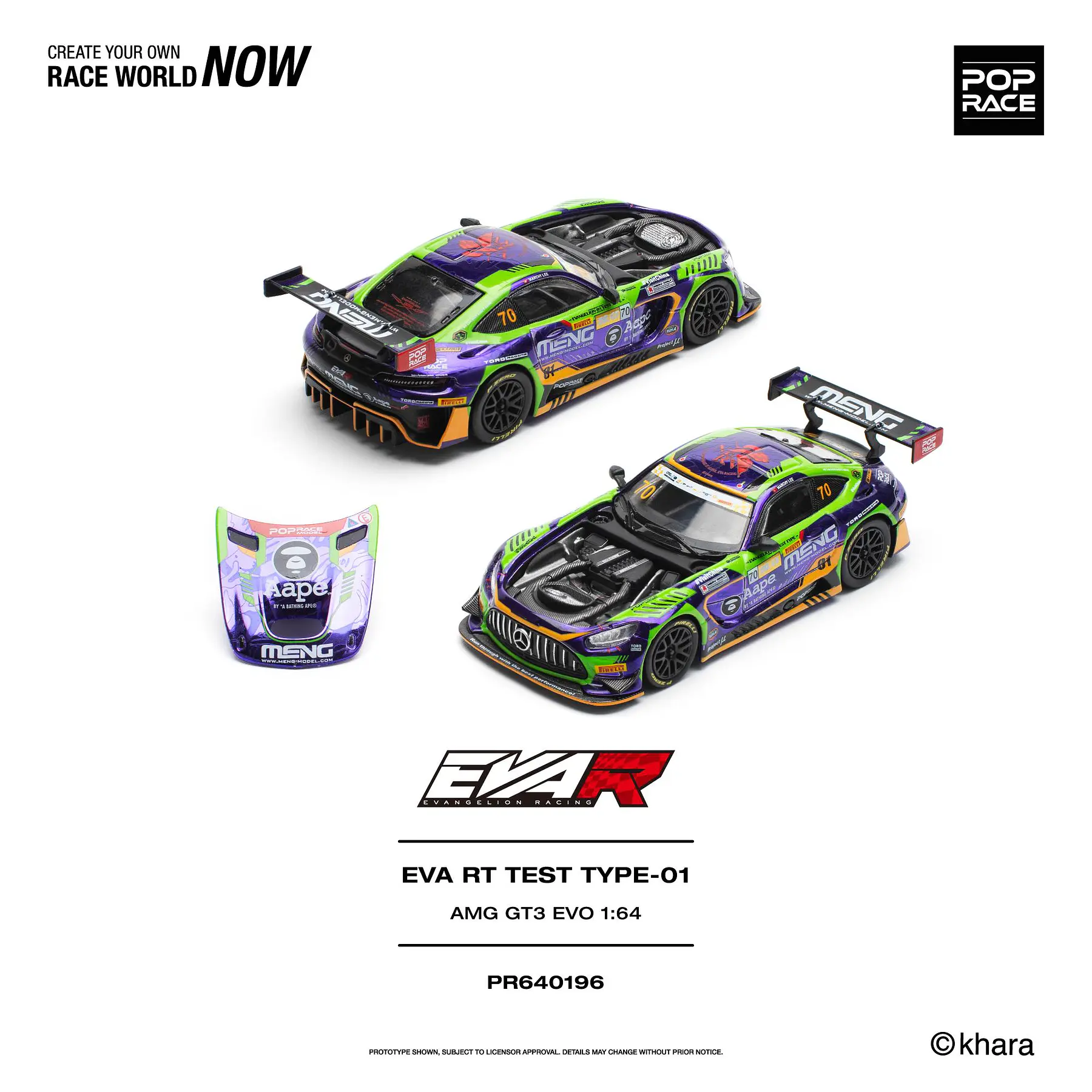 (PREVENTA) Pop Race 1:64 Mercedes-Benz EVA RT TEST TYPE-01 AMG GT3 EVO - MACAU GP 2023