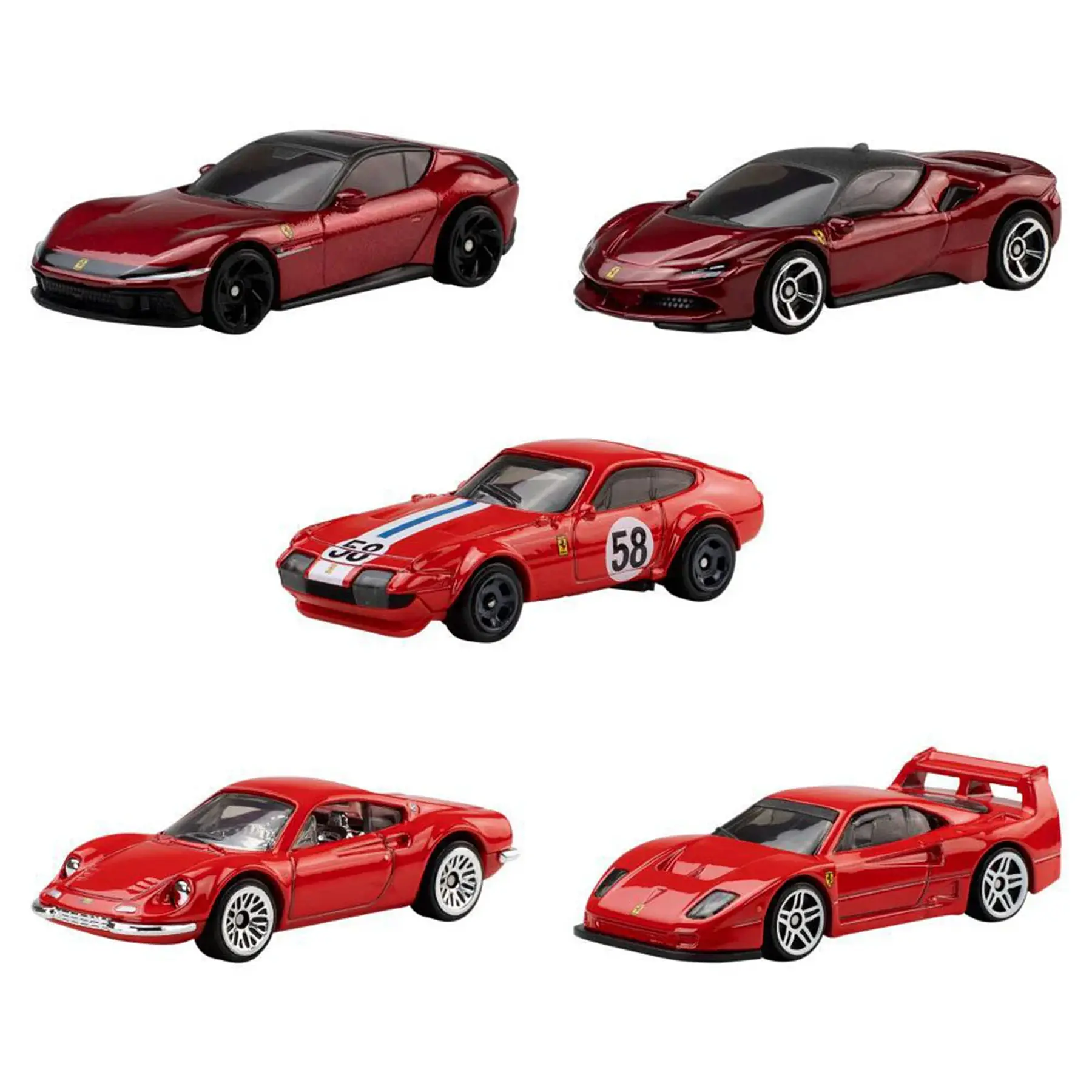 Hot Wheels pack 5 Ferrari Rosso (ruedas duras)