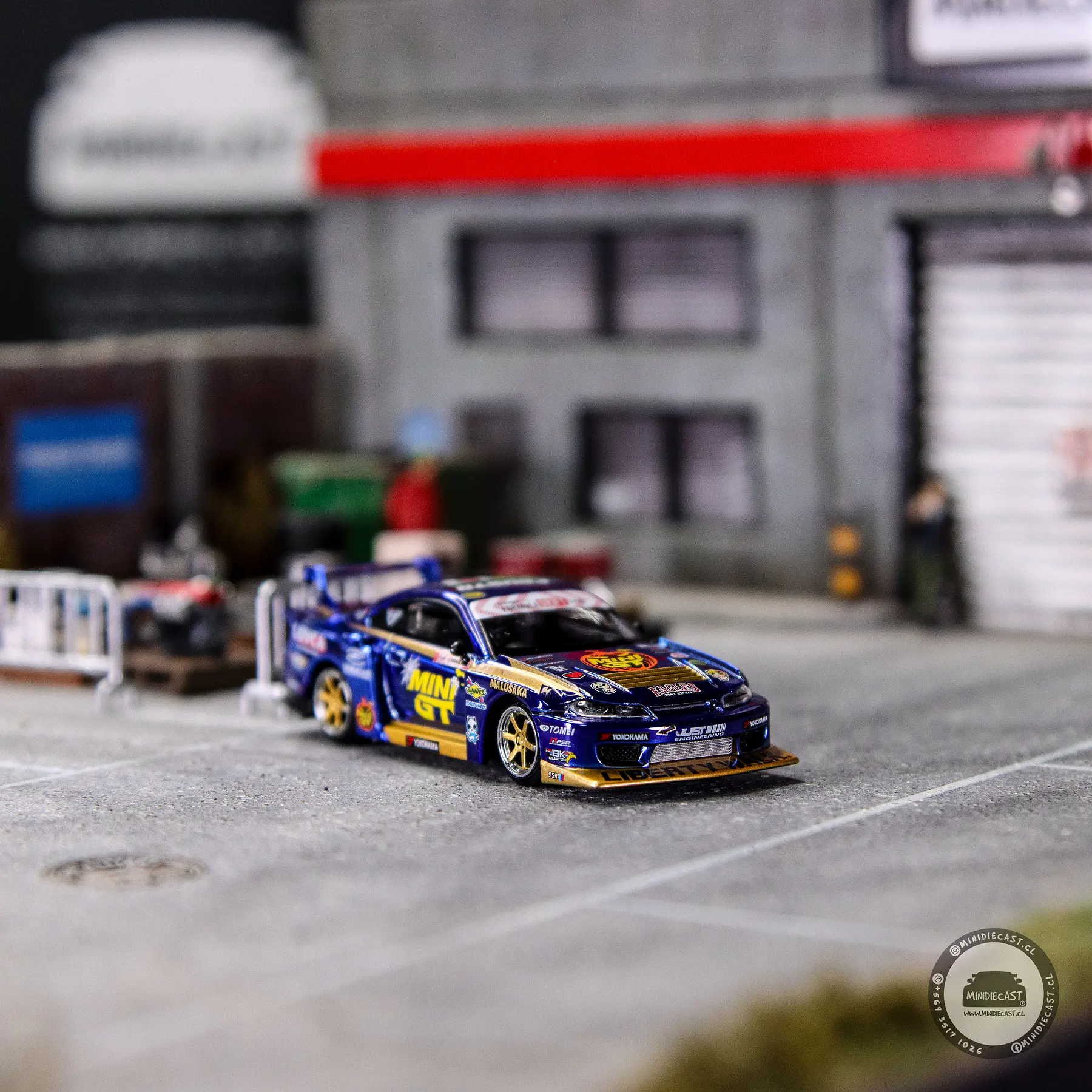 Mini GT 1:64 Nissan LB-Super Silhouette S15 SILVIA #555 Team MINI GT Liberty Walk 2025 Formula Drift Halloween Special – Chrome Blue. 