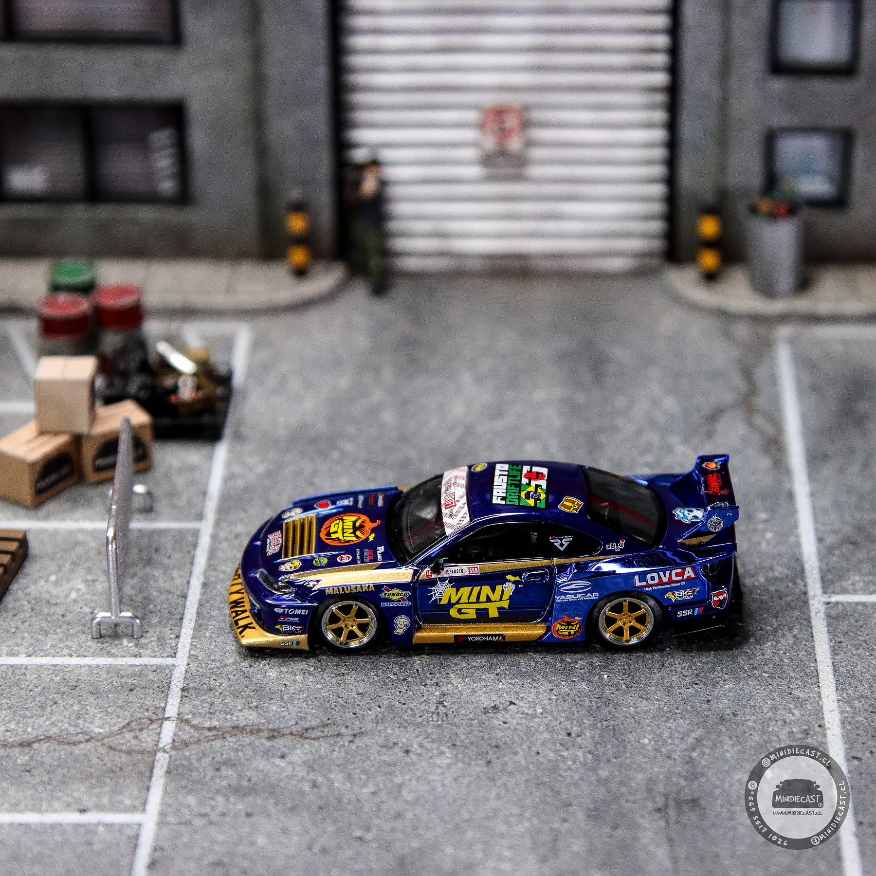 Mini GT 1:64 Nissan LB-Super Silhouette S15 SILVIA #555 Team MINI GT Liberty Walk 2025 Formula Drift Halloween Special – Chrome Blue. 