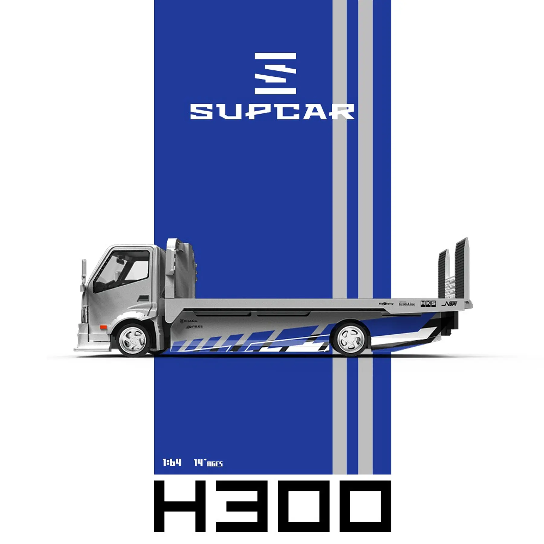 SupCar 1:64 H300 Flatbed Transport Trailer - Silver Blue. 